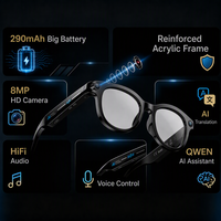 Lunettes intelligentes avec caméra 8MP pour la traduction IA, assistant vocal, étanches IPX67, vidéo 1080P pour iOS/Android