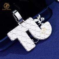 Ciondolo con Lettera JT in Moissanite VVS Personalizzabile con Logo Gratuito, Vintage, a Forma di Colomba della Pace e Fiore Rosa, in Argento 925, Taglio Brillante, Placcato Rodio, Stile Hip-Hop
