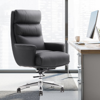 Chaise de bureau ergonomique pivotante en cuir avec dossier haut, soutien lombaire, base à cinq branches, mobilier de bureau moderne, pour cadres, à roulettes