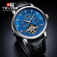 Montre automatique de luxe pour homme TEVISE OEM, fabrication sur mesure, vente en gros, montre étanche avec tourbillon, bracelet en cuir