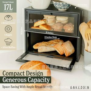 Jusheng Handicrafts - Panera de Madera de Doble Capa, Organizador de Almacenamiento para Encimera de Cocina, Exhibidor de Productos Horneados, Color Negro - Product Image 5