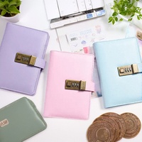 Carnet de rangement A6 Budget pour enfants en cuir avec verrouillage par mot de passe pour l'organisation comptable Changement de revenu familial à feuilles mobiles