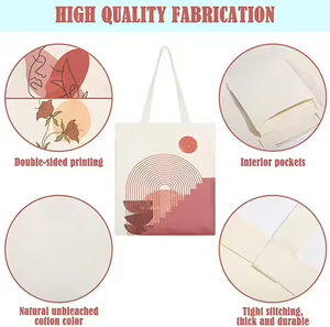 Biểu Tượng Tùy Chỉnh Tối Giản Thẩm Mỹ Mua Sắm Trường Cửa Hàng Tạp Hóa Boho Cotton Zip Tote Túi Vải Cao Cấp - Product Image 3