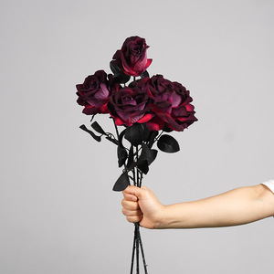 Rose artificielle Greenway rouge foncé en PVC, tige entière, arrangement floral décoratif pour les fêtes et les festivals - Product Image 2