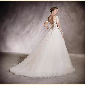 Wedding Dress Long Sleeve A-Line Tulle <b>Lace</b> Sweetheart Neckline Princess Tutu Skirt With Train Pure <b>White</b> Ivory - Product Image 4