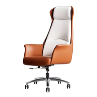 Chaise de bureau de direction, chaise de bureau à dossier haut, en cuir, exécutive, contemporaine, pivotante, ergonomique, avec appui-tête, soutien lombaire, en acier inoxydable