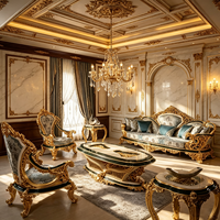 Ensemble de canapés élégants en jade et or, style européen antique, avec table basse, meubles de salon haut de gamme pour villa