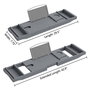 Plateau de bain extensible en bambou avec support pour tablette, gris, étanche, avec support pour téléphone - Product Image 2
