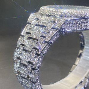 Montre en quartz lumineuse <span class=keywords><strong>Glam</strong></span> Cubazation compatible avec bracelet Cuban Link, strass avec calendrier de date - Product Image 6