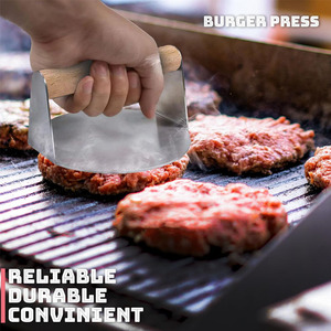 Alat Penekan <span class=keywords><strong>Burger</strong></span> Smash Baja Anti Karat dengan Gagang Kayu Anti Panas Ramah Lingkungan untuk BBQ dan Penggunaan Dapur Rumah - Product Image 6