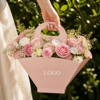 Sac cadeau en papier rose plat ouvert avec poignée, porte-bouquet romantique pour fleuristes, cadeaux pour la Saint-Valentin, soirée romantique