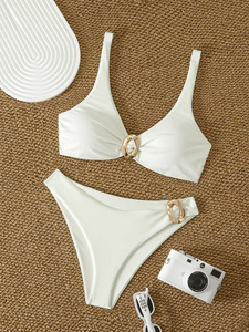 Women's <b>Sexy</b> Solid Color Two Piece <b>Bikini</b> <b>Set</b> Halter Triangle Swimsuit Beach Bathing Suit for Vacation Pool - Product Image 3