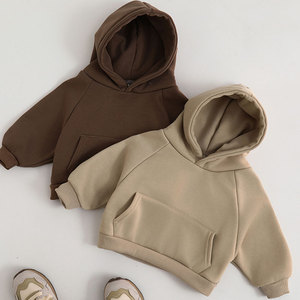 Sudadera con Capucha para Niños, Color Marrón, con Bolsillo, de Algodón y Felpa, Ropa Casual para Otoño e Invierno - Product Image 3