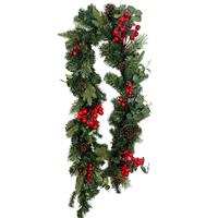 Couronne de Noël en PVC à prix réduit, avec baies rouges et cônes, alimentée par piles, écologique, pour décorations de fête et de porte