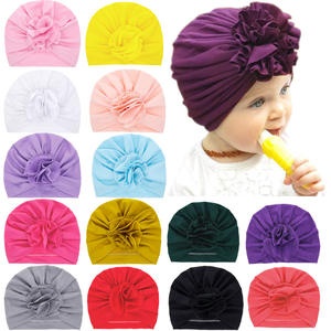 2023 ins style <span class=keywords><strong>chaud</strong></span> sprint automne hiver collection de chapeaux de fleurs à volants pour enfants nouveau-né inde chapeaux bébé coton <span class=keywords><strong>turban</strong></span> plaine - Product Image 2