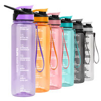Bouteille d'eau sport tritan motivationnelle de 1000ml avec logo personnalisé en plastique sans BPA avec infuseur de fruits et marqueur de temps tasse étanche