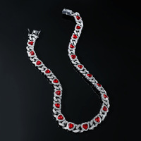Conjunto de Collar y Pulsera de Cadena Cubana con Corazón Rojo Estilo Hip Hop, con Pedrería Completa y Cierre en Forma de 8, para Hombres, Ropa Urbana y Fiestas