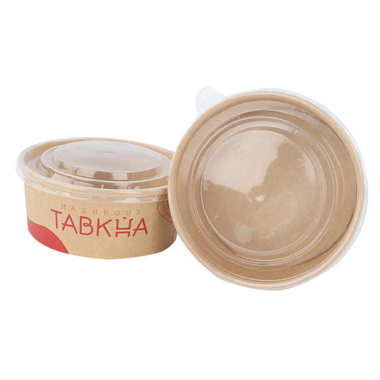 Take Away Kraft Paper Bowl With PET Lid Custom Printed Disposable Salad ...