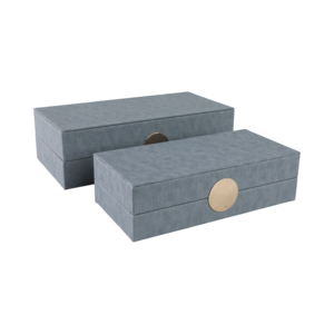 Scatole Decorative Rettangolari in Ecopelle con Coperchio per Gioielli e Oggetti Preziosi, Decorazione Casa, Finitura Grigia Texturizzata con Accenti Dorati - Product Image 1