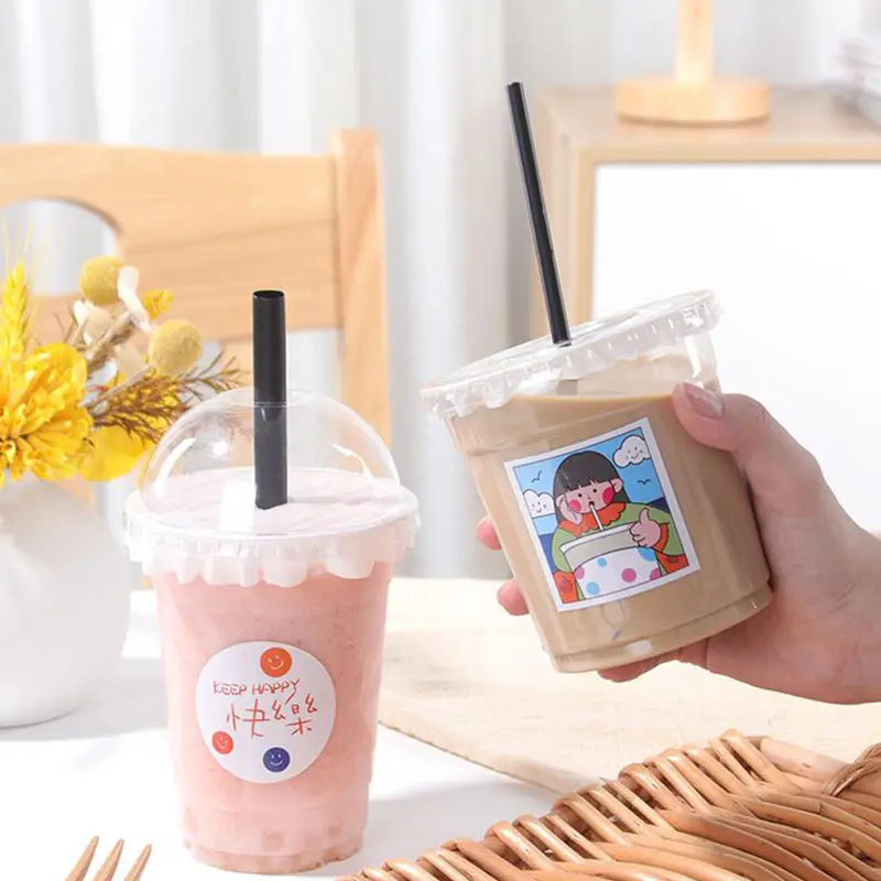 Gobelets à smoothie jetables transparents en PET pour jus de boisson froide en plastique avec couvercle vente directe d'usine