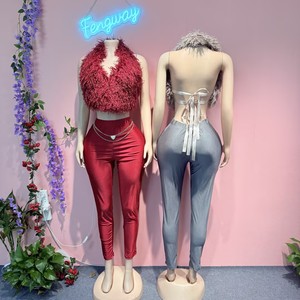 <span class=keywords><strong>Abbigliamento</strong></span> estivo da <span class=keywords><strong>donna</strong></span> pantaloni attillati con cinturino senza schienale in pelliccia due pezzi Set da <span class=keywords><strong>donna</strong></span> - Product Image 2