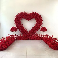 Dekorasi Bunga Mawar Sutra Buatan Ungu Romantis 8ft A-2035,  Standing Bunga Hati untuk Lamaran Pernikahan, Latar Belakang Dekorasi Pernikahan, Gapura Bunga Hati