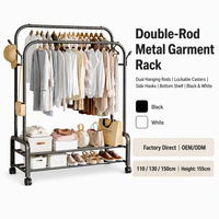 Porte-manteau mobile personnalisable à double tringle avec étagères de rangement à double niveau, porte-vêtements multifonctionnel pour chambre à coucher