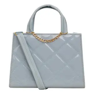 Bolso Bandolera Acolchado Azul Fana Nika de PU con Correa de Cadena y Cierre de Cremallera, Estilo Vintage para Mujer, Uso Diario - Product Image 4