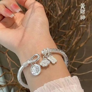 Huang Jiyan's Open Bangle 999 Pure <b>Silver</b> Plated <b>Solid</b> Jewelry Gift for Friends Girls Daily Wear - Product Image 4