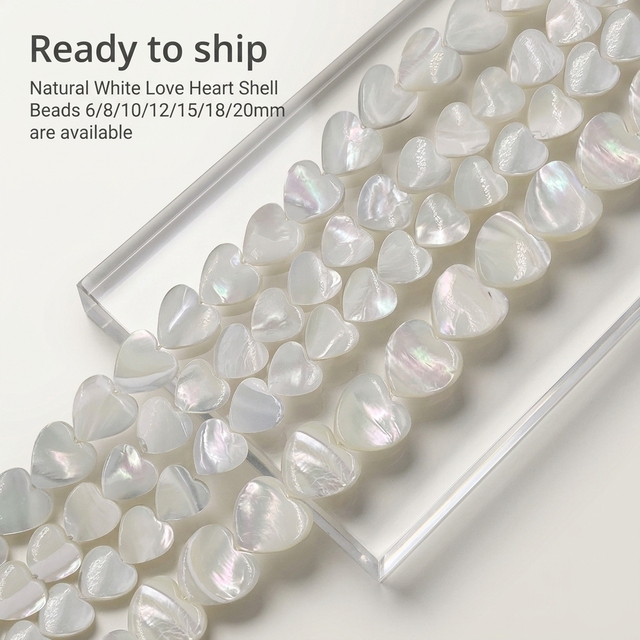 Ready to Ship Natural White Mother of Pearl Heart Shape Beads Shell Heart Loose Beads for DIY Jewelry Making Supplies Bulk