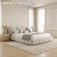 Lit Modulaire Minimaliste Haute Confort avec Rembourrage Effet Galet, Tissu Doux et Capitonnage, Cadre de Lit King Size pour un Confort Luxueux