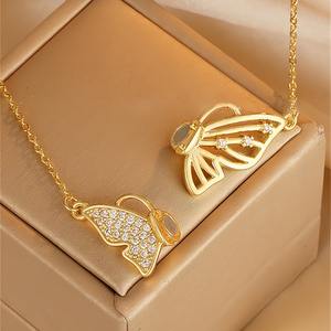 Dames Roestvrijstalen Ketting Met Magnetische Vlindersluiting Niet-Aanslag Verguld Diamant Parel Zirkoon Ingelegde Kraag - Product Image 3