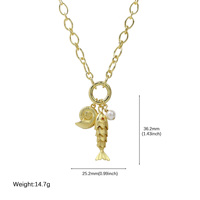 Collar con Colgante de Latón de la Serie Océano, Chapado en Oro de 18K, con Dije de Concha y Perla, Gargantilla para Mujer