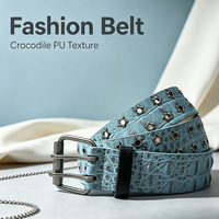 Ceinture en cuir PU texture crocodile avec œillets hexagonaux, style punk urbain, plusieurs couleurs, boucle à double ardillon personnalisable OEM