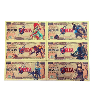 Billet de banque commémoratif <span class=keywords><strong>Zelda</strong></span>, personnage de jeu d'anime japonais, 10 000 Yen, feuille d'or, cadeau de collection, vente chaude - Product Image 1