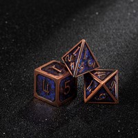 Ensemble de dés polyédriques de luxe en métal bronze antique pour jeux de rôle de table DND, incrustation de paillettes bleues, en résine lourde et alliage de zinc, qualité professionnelle