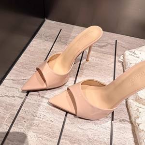 QuiteS <span class=keywords><strong>2026</strong></span> 여성 여름 오픈 토 뾰족한 하이힐 원 스트랩 에나멜 가죽 샌들 섹시 우아한 럭셔리 슬립 온 클로저 얇은 - Product Image 5