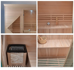 Phòng xông hơi truyền thống bằng gỗ Hemlock trong nhà, dành cho 3-4 người, có lò và đá - Product Image 2