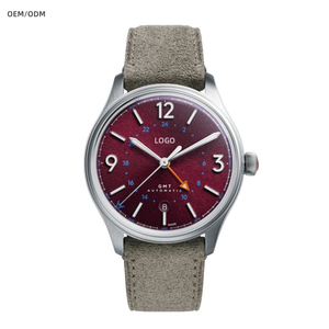 นาฬิกาข้อมือแบบสั่งทำ OEM ODM พร้อมโลโก้แบรนด์ 9075 True GMT ระบบอัตโนมัติ หน้าปัดลายเบอร์กันดี ขนาด 40 มม. สายหนังกลับ - Product Image 1