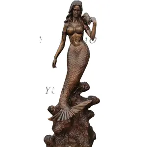 Outdoor antieke grote maat casting brons mermaid fontein voor decoratie