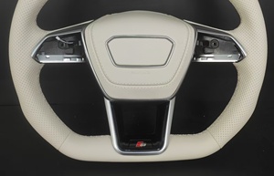Volante Deportivo de Cuero Perforado Beige con Fibra de Carbono para Audi A3 <span class=keywords><strong>A4</strong></span> A5 A6 A7 Q3 Q5 Q7 R8 S/RS Sport Upgrade - Product Image 4