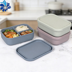 5 <b>Compartment</b> Silicone <b>Lunch</b> <b>Box</b> Microwave Safe Food Grade Rectangle Solid Color For Office Use - Product Image 2