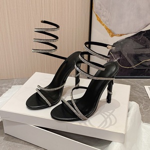 2023 New Summer Rhinestone High Heel Mesh Red Snake Wrapped Slim Heel Sandals Size 35-42 - Product Image 4
