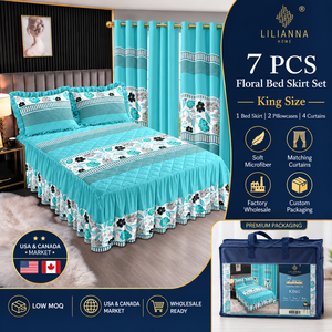 Juego <span class=keywords><strong>de</strong></span> 7 piezas <span class=keywords><strong>de</strong></span> colcha floral tamaño King con faldón <span class=keywords><strong>de</strong></span> <span class=keywords><strong>cama</strong></span>, fundas <span class=keywords><strong>de</strong></span> almohada y cortinas a juego, juego completo <span class=keywords><strong>de</strong></span> ropa <span class=keywords><strong>de</strong></span> <span class=keywords><strong>cama</strong></span> para dormitorio - Product Image 1