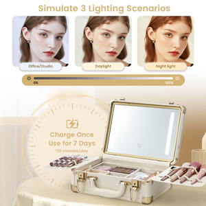 Leather <b>Makeup</b> <b>Case</b> with LED Mirror Lockable <b>Makeup</b> Box Organizer Large Capacity Cosmetic Train <b>Case</b> for <b>Makeup</b> Artist Nail Tech - Product Image 3