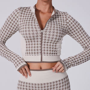 Nueva chaqueta de gimnasio de pata de gallo de cintura alta para mujer, camisetas deportivas, chaqueta acanalada sin costuras transpirable y ligera - Product Image 5