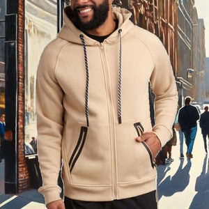 Custom Wool/Nylon Zip Hoodie Oversized Fit Solid Color French Terry Premium Eco-Friendly Sporty Winter High Quality Men's Hoodie - Product Image 2