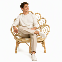 Fauteuil simple en rotin véritable, design nordique, non inclinable, pour enfants et adultes, pour balcon et loisirs à domicile