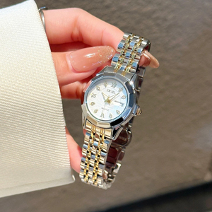 Small Round Dial <b>Calendar</b> Rhinestone Ladies Quartz Watch Two Tone Steel Strap Wristwatch for Women - Product Image 5