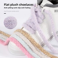 Lacets plats en polyester pelucheux pour automne-hiver, couleur unie, pour chaussures de sport et décontractées, mignons, bicolores, épais, largeur 1,2 cm, pour baskets et chaussures décontractées